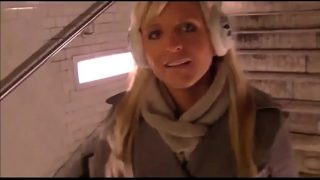 horny german blonde gets fucked in subway with cumshot in mouth